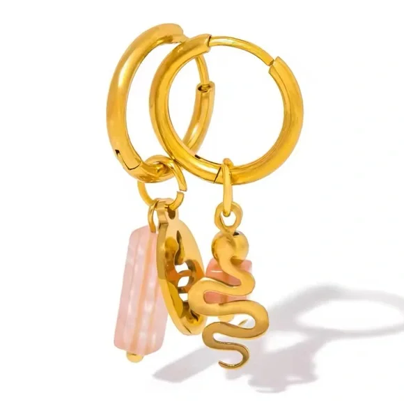 Snake Pattern and Natural Stone Earrings - Picture 1 of 1